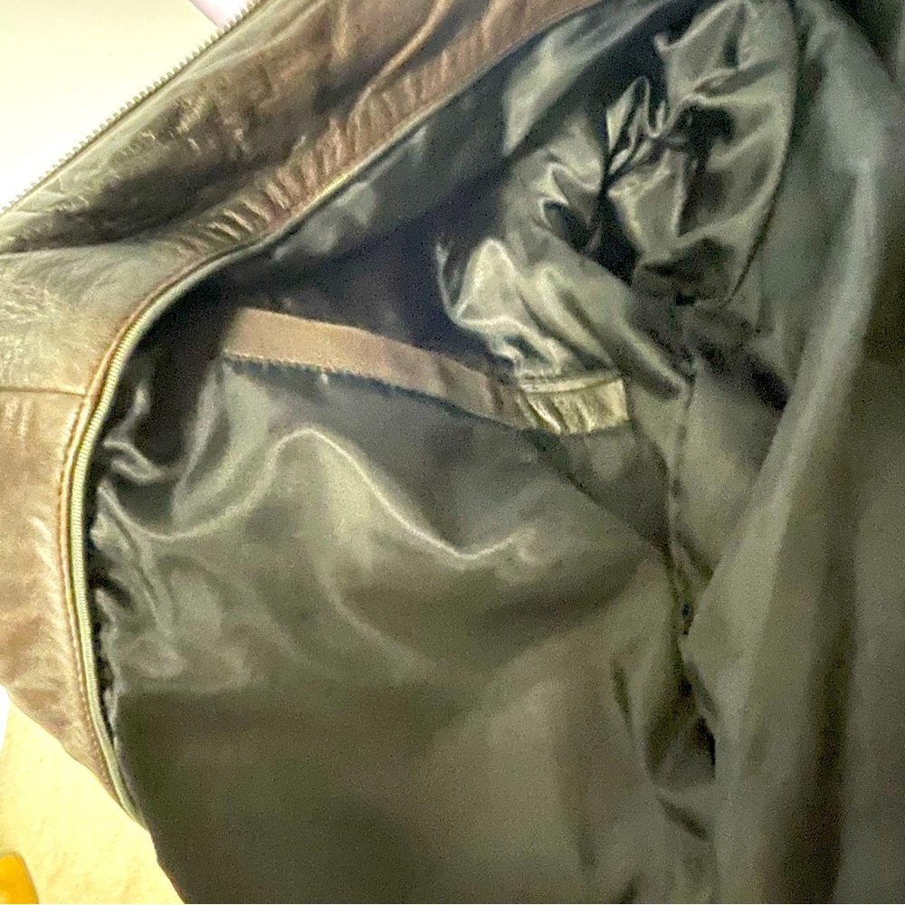 Kenneth Cole Reaction Leather Bomber Coat zip up Lined Brown Medium - Picture 5 of 13